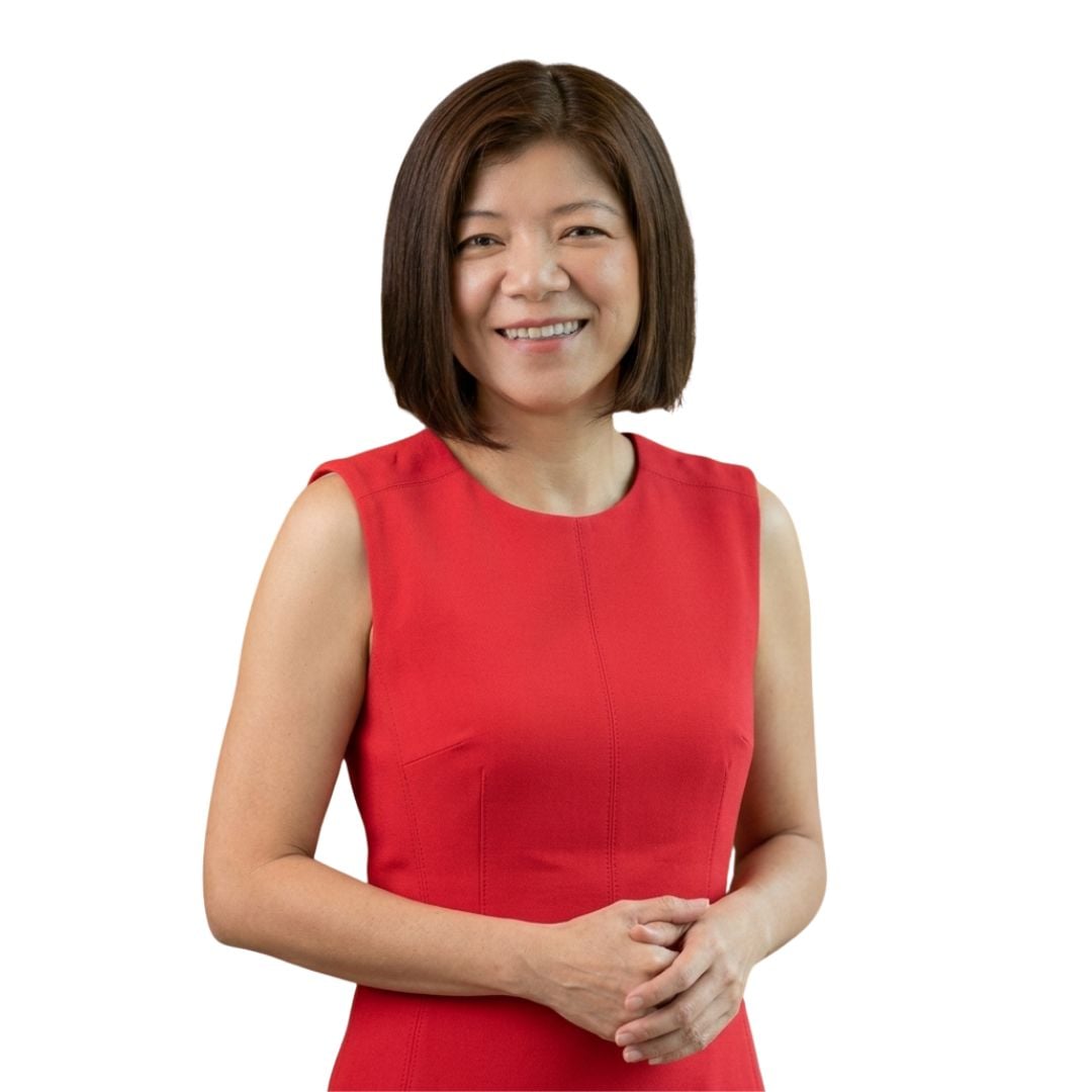 Karen Senkbeil in a red dress